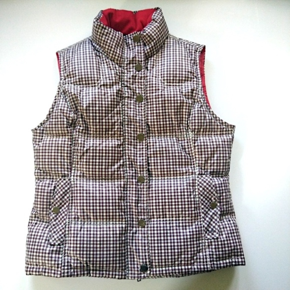 Tommy Hilfiger White Red Zip Plaid Puffer Vest M